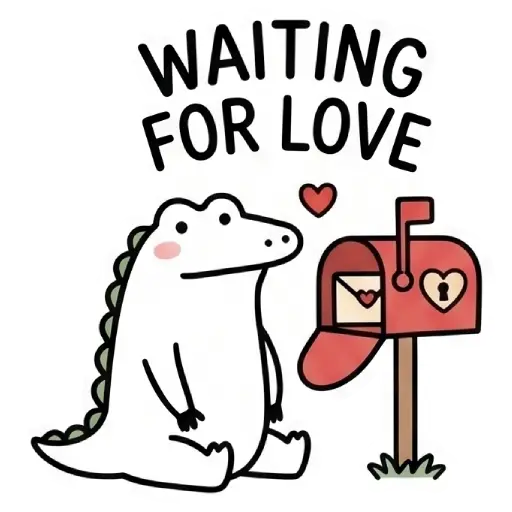 florak stickers, cute, funny, stickers, WhatsApp stickers, sticker pack, Alligator, waiting for love